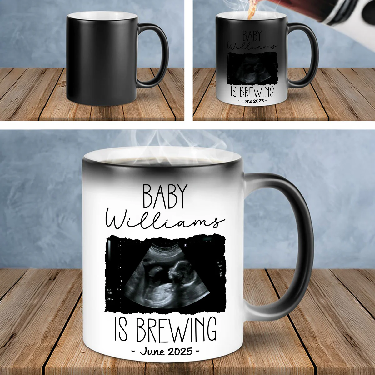 Personalized Baby Announcement Color Changing Mug, Pregnancy Reveal To Grandparents or Aunt and Uncle, to Husband, Baby Coming Soon - Image 3