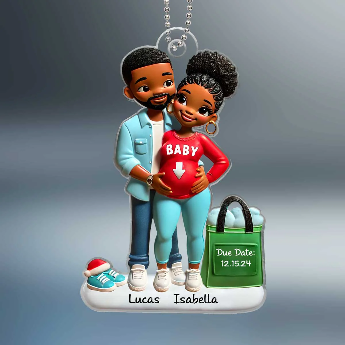 Personalized Baby on the Way Afro Couple Valentine's day Ornament, 3D Effect Ornament, Keepsake for New Parents - Image 2