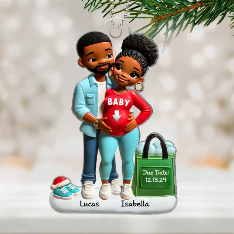 Personalized Baby on the Way Afro Couple Valentine's day Ornament, 3D Effect Ornament, Keepsake for New Parents - Image 7