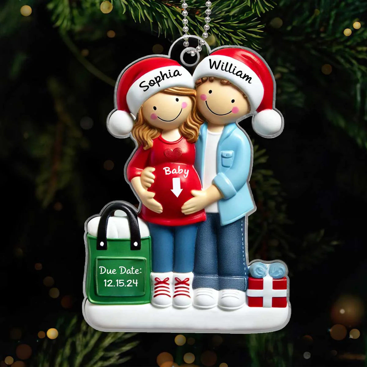 Personalized Baby on the Way Couple Christmas Ornament, 3D Effect Christmas Ornament, Christmas Keepsake for New Parents