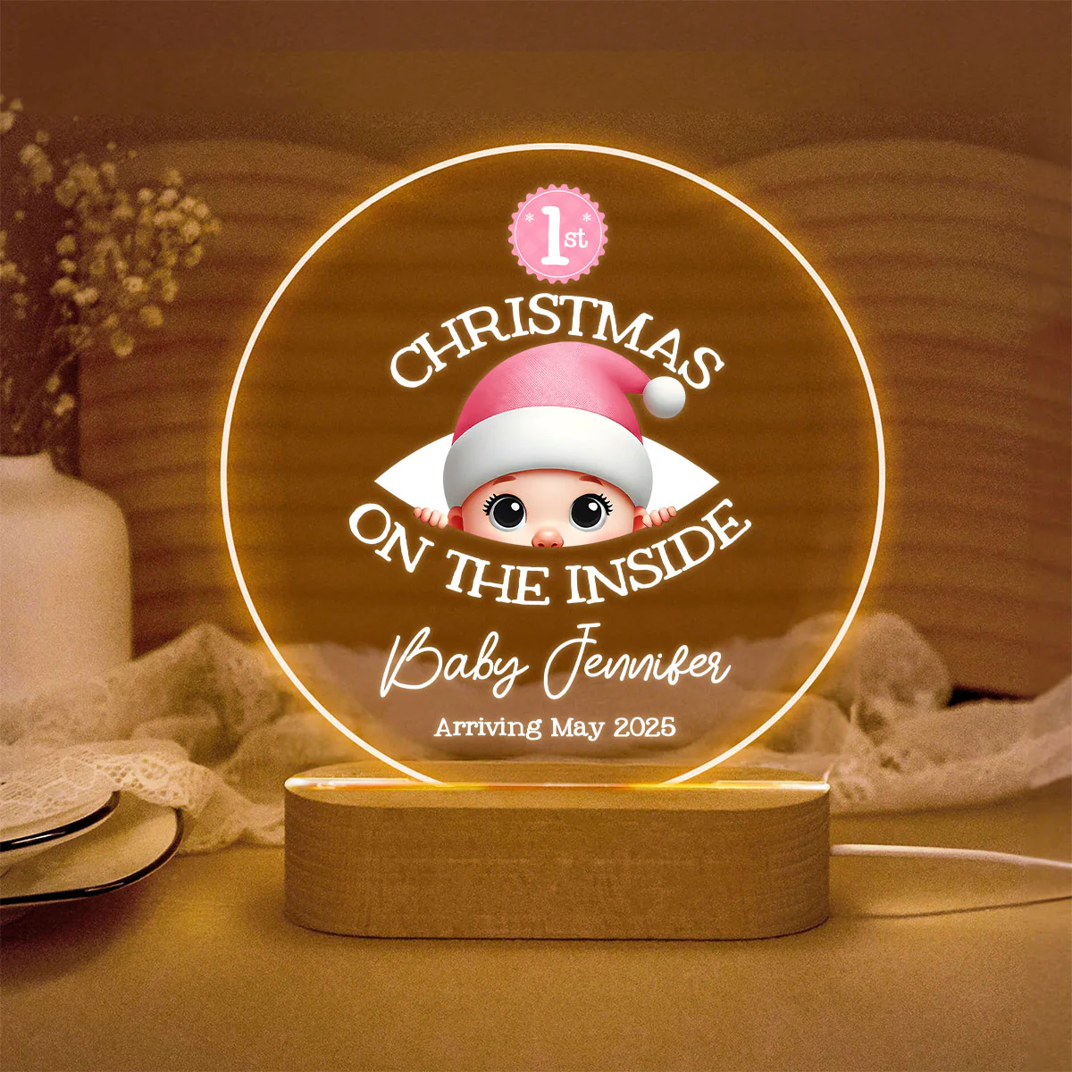 Personalized Baby's First Christmas On the Inside Acrylic LED Night Light, Custom Pregnancy Reveal LED, Expecting Parents - Image 6