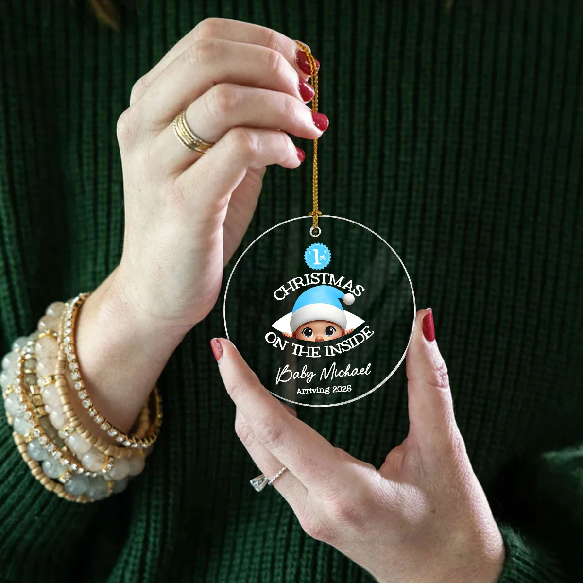 Personalized Baby's First Christmas On the Inside Acrylic Ornament, Custom Pregnancy Reveal Ornament, Expecting Parents - Image 5