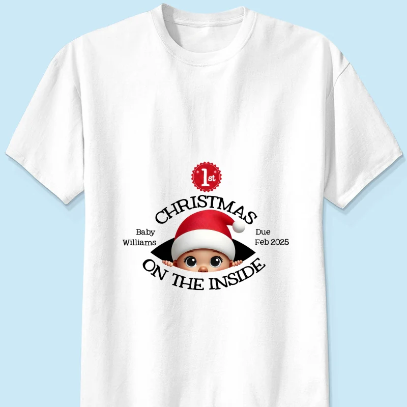 Personalized Baby's First Christmas On the Inside Shirt, Custom Pregnancy Reveal Shirt, Expecting Parents - Image 10