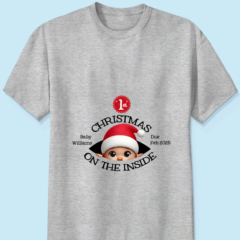 Personalized Baby's First Christmas On the Inside Shirt, Custom Pregnancy Reveal Shirt, Expecting Parents - Image 11