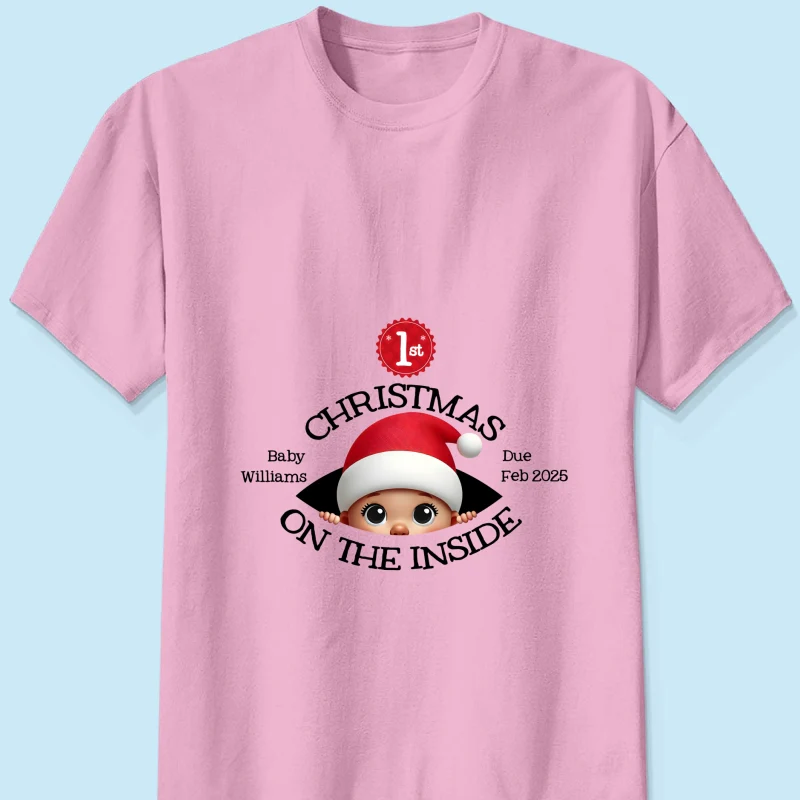 Personalized Baby's First Christmas On the Inside Shirt, Custom Pregnancy Reveal Shirt, Expecting Parents - Image 12