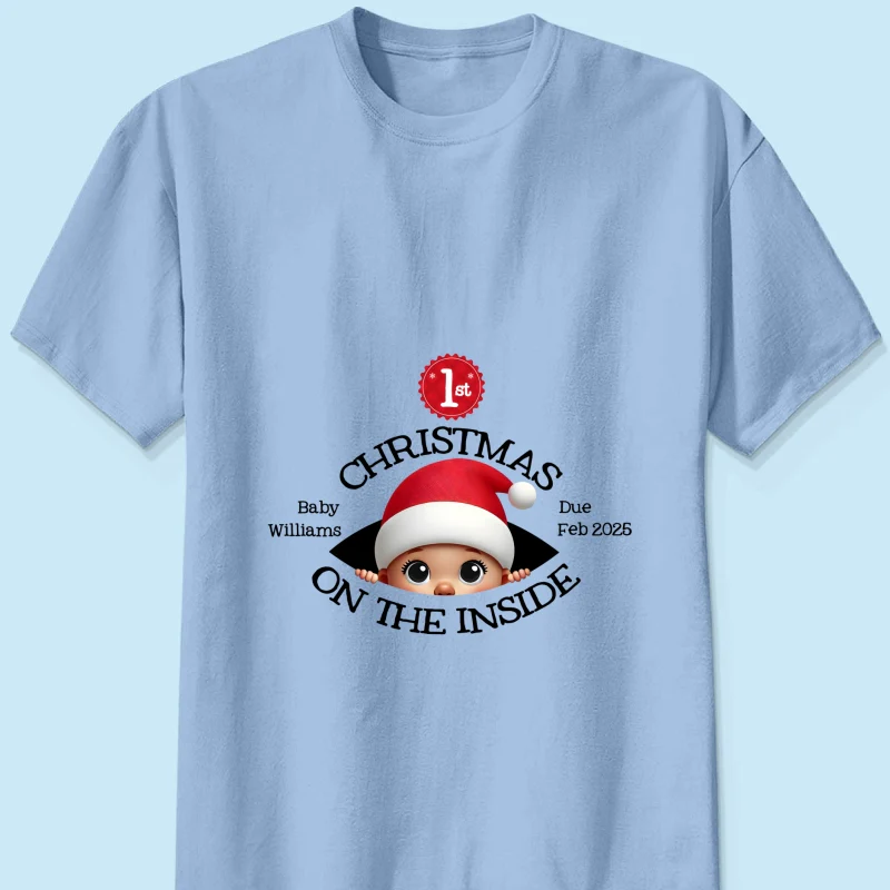 Personalized Baby's First Christmas On the Inside Shirt, Custom Pregnancy Reveal Shirt, Expecting Parents - Image 13