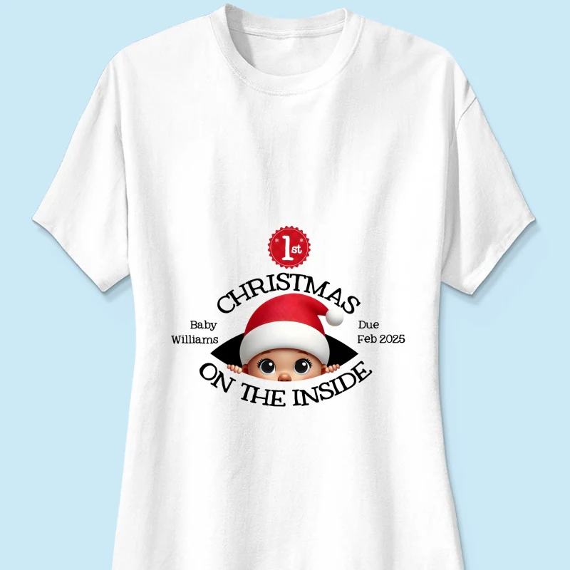 Personalized Baby's First Christmas On the Inside Shirt, Custom Pregnancy Reveal Shirt, Expecting Parents - Image 14