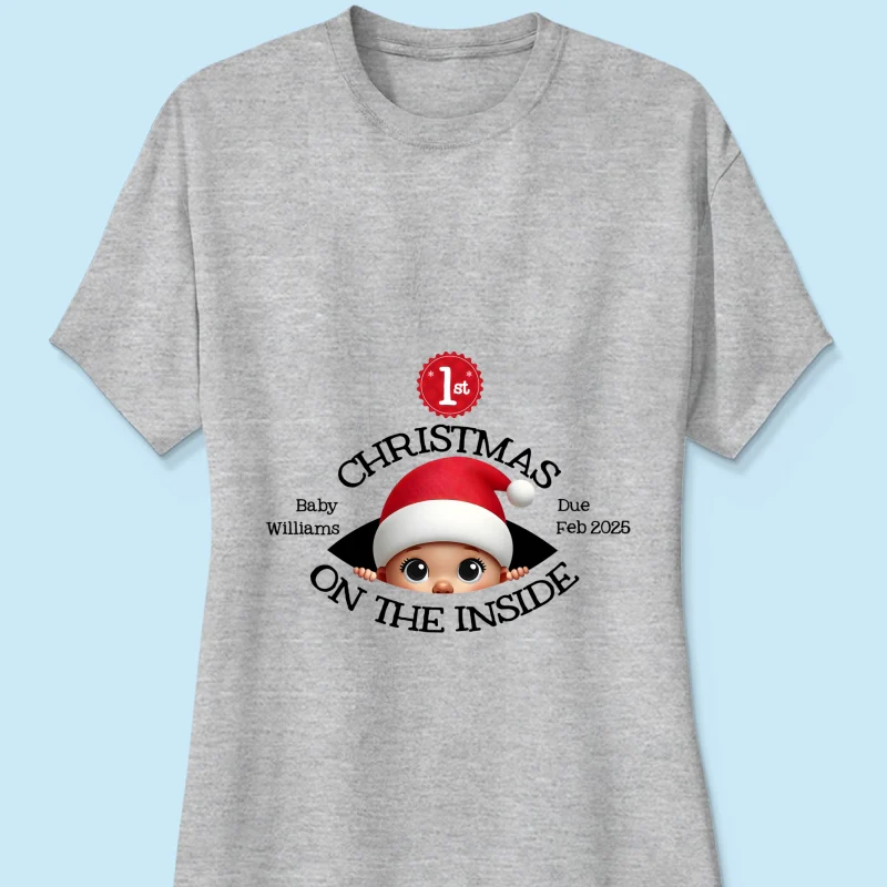 Personalized Baby's First Christmas On the Inside Shirt, Custom Pregnancy Reveal Shirt, Expecting Parents - Image 15