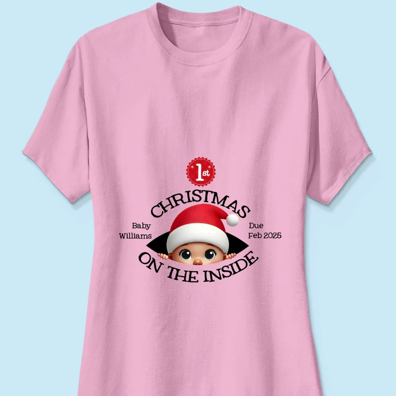 Personalized Baby's First Christmas On the Inside Shirt, Custom Pregnancy Reveal Shirt, Expecting Parents - Image 16
