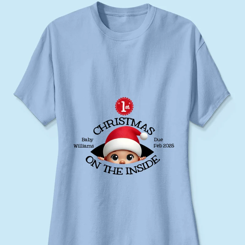 Personalized Baby's First Christmas On the Inside Shirt, Custom Pregnancy Reveal Shirt, Expecting Parents - Image 17