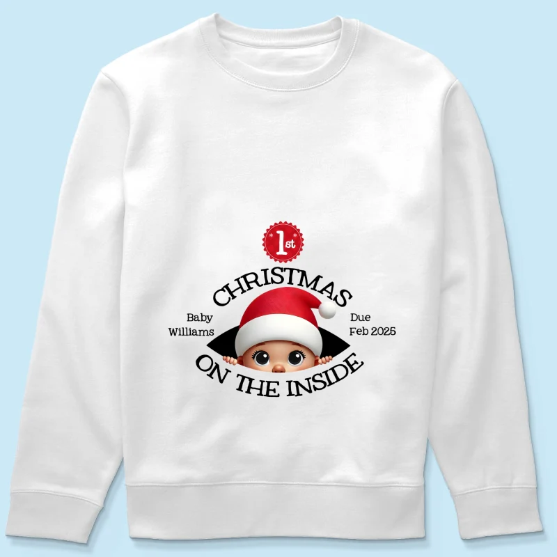 Personalized Baby's First Christmas On the Inside Shirt, Custom Pregnancy Reveal Shirt, Expecting Parents - Image 18