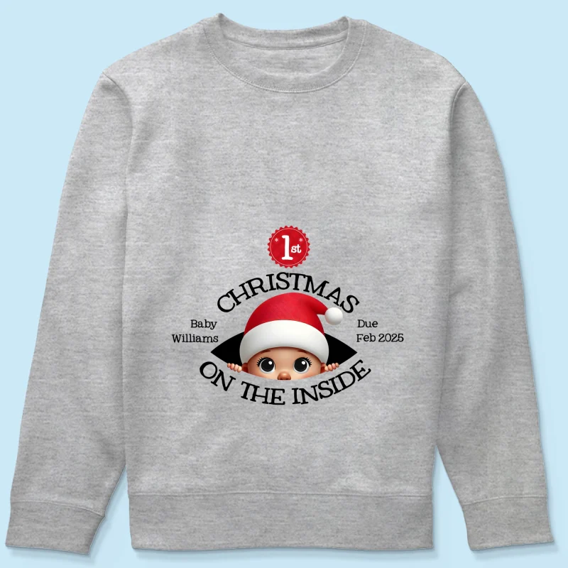 Personalized Baby's First Christmas On the Inside Shirt, Custom Pregnancy Reveal Shirt, Expecting Parents - Image 19