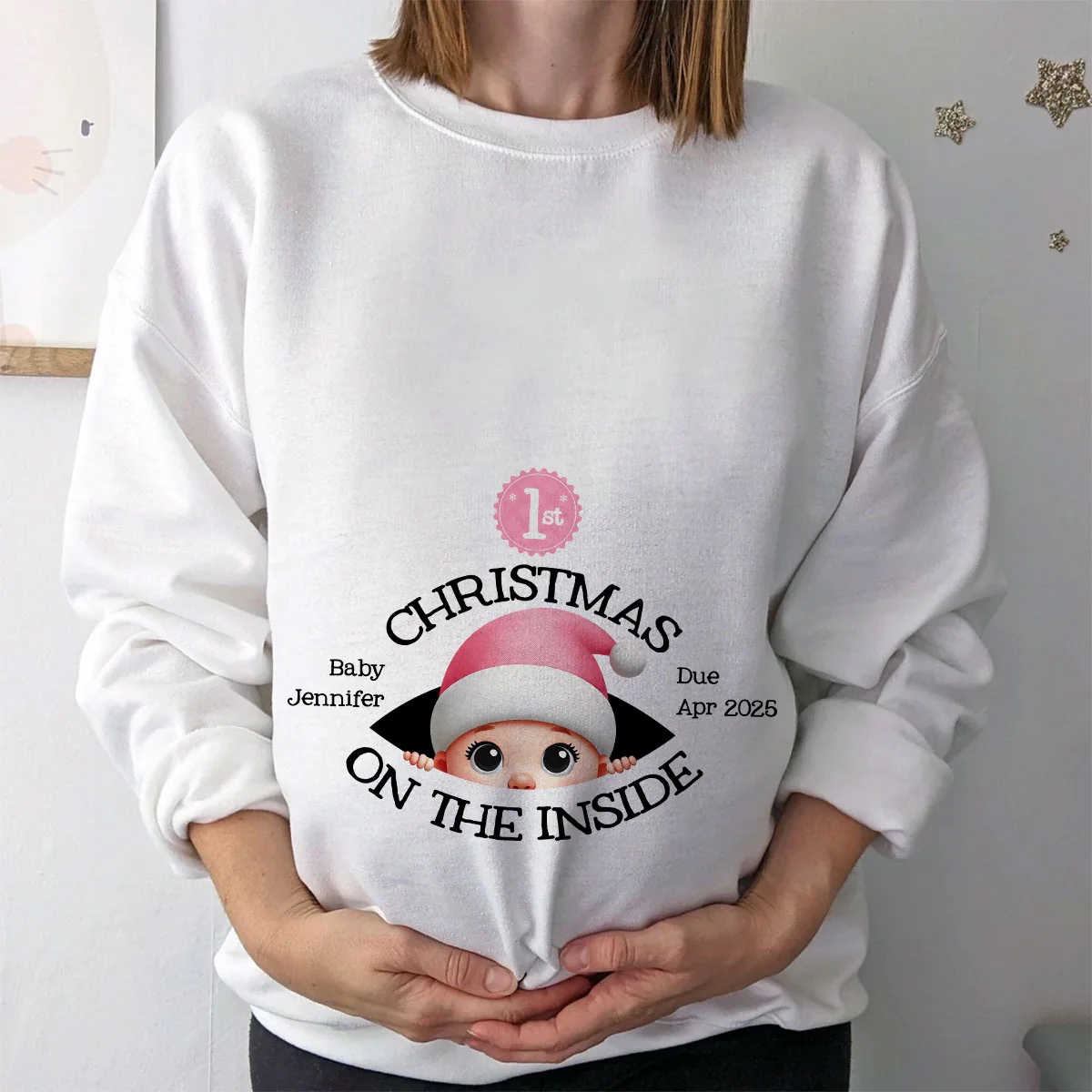 Personalized Baby's First Christmas On the Inside Shirt, Custom Pregnancy Reveal Shirt, Expecting Parents - Image 5