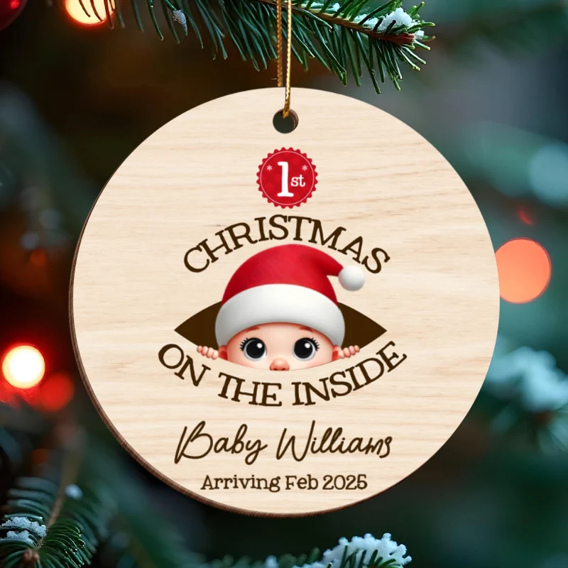 Personalized Baby's First Christmas On the Inside Wooden Ornament, Custom Pregnancy Reveal Ornament, Expecting Parents - Image 11