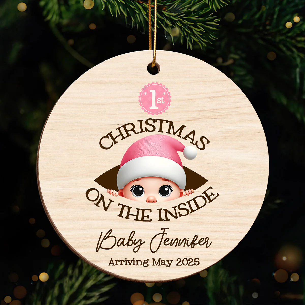 Personalized Baby's First Christmas On the Inside Wooden Ornament, Custom Pregnancy Reveal Ornament, Expecting Parents - Image 3