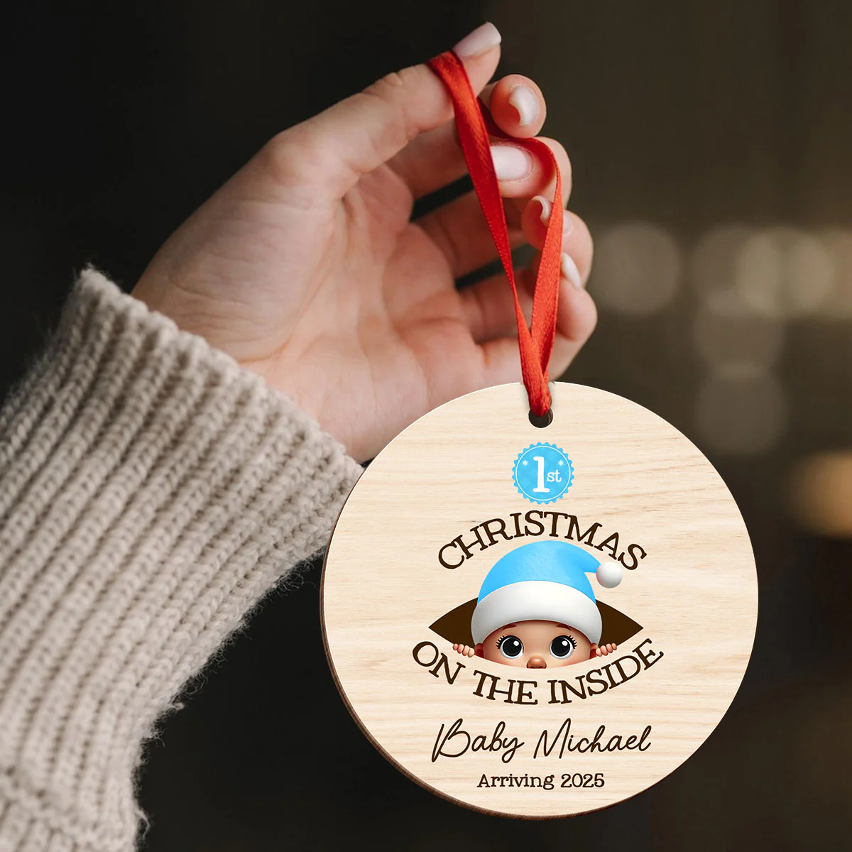 Personalized Baby's First Christmas On the Inside Wooden Ornament, Custom Pregnancy Reveal Ornament, Expecting Parents - Image 5