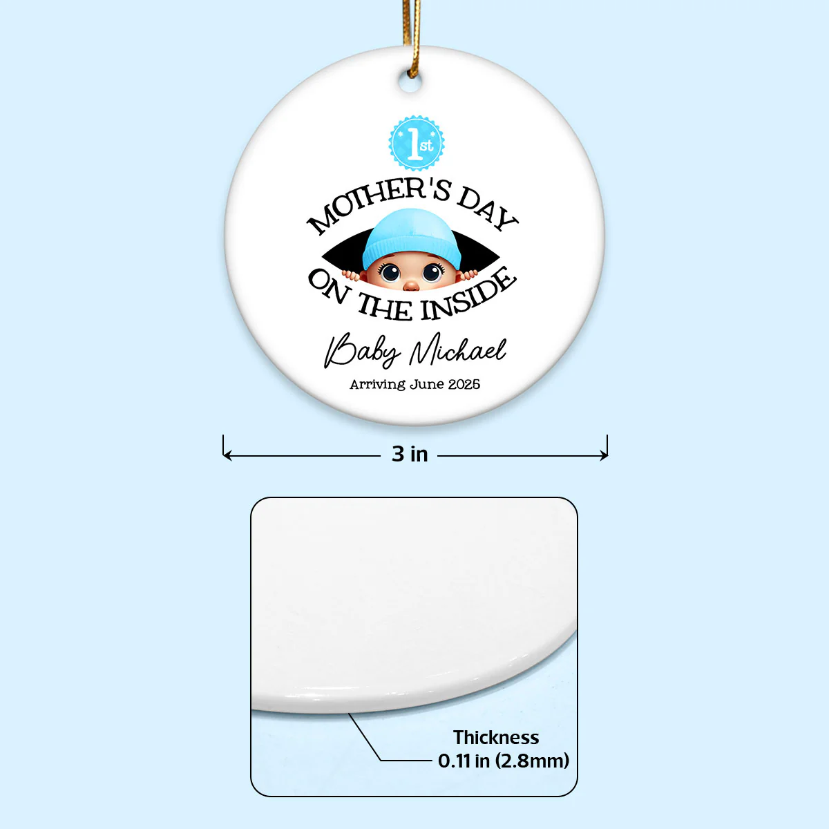Personalized Baby's First Mother's Day On the Inside Ornament, Custom Pregnancy Reveal Ornament, Gift For Expecting Parents - Image 9