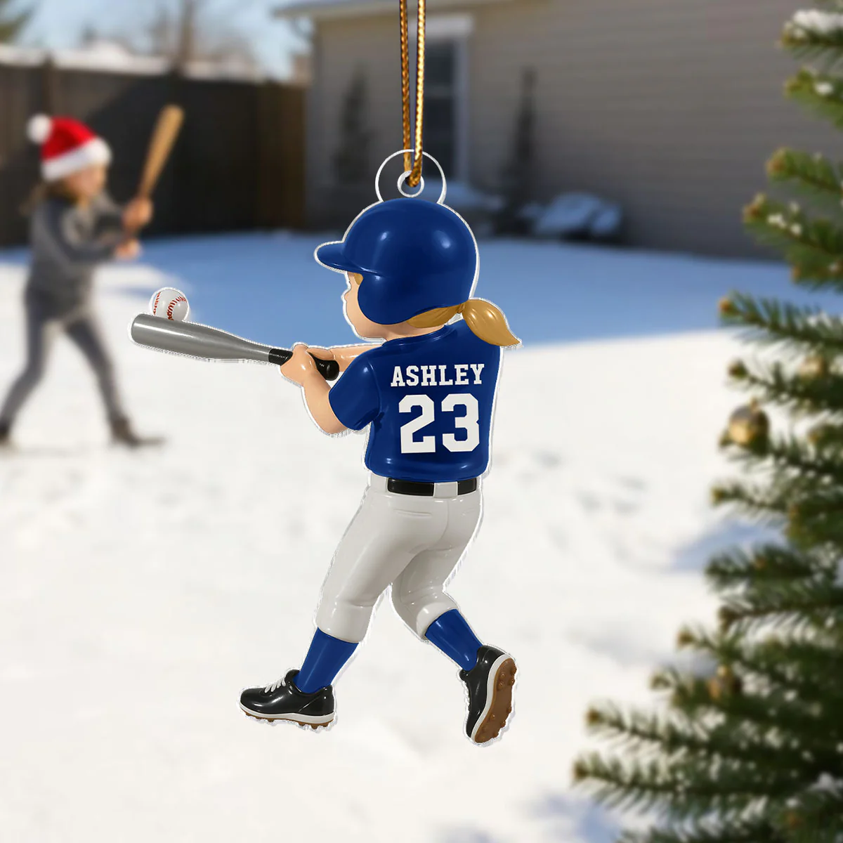 Personalized Baseball Player Ornament – Kid Hitting Ball, 3D Effect Acrylic Flat Ornament - Image 5