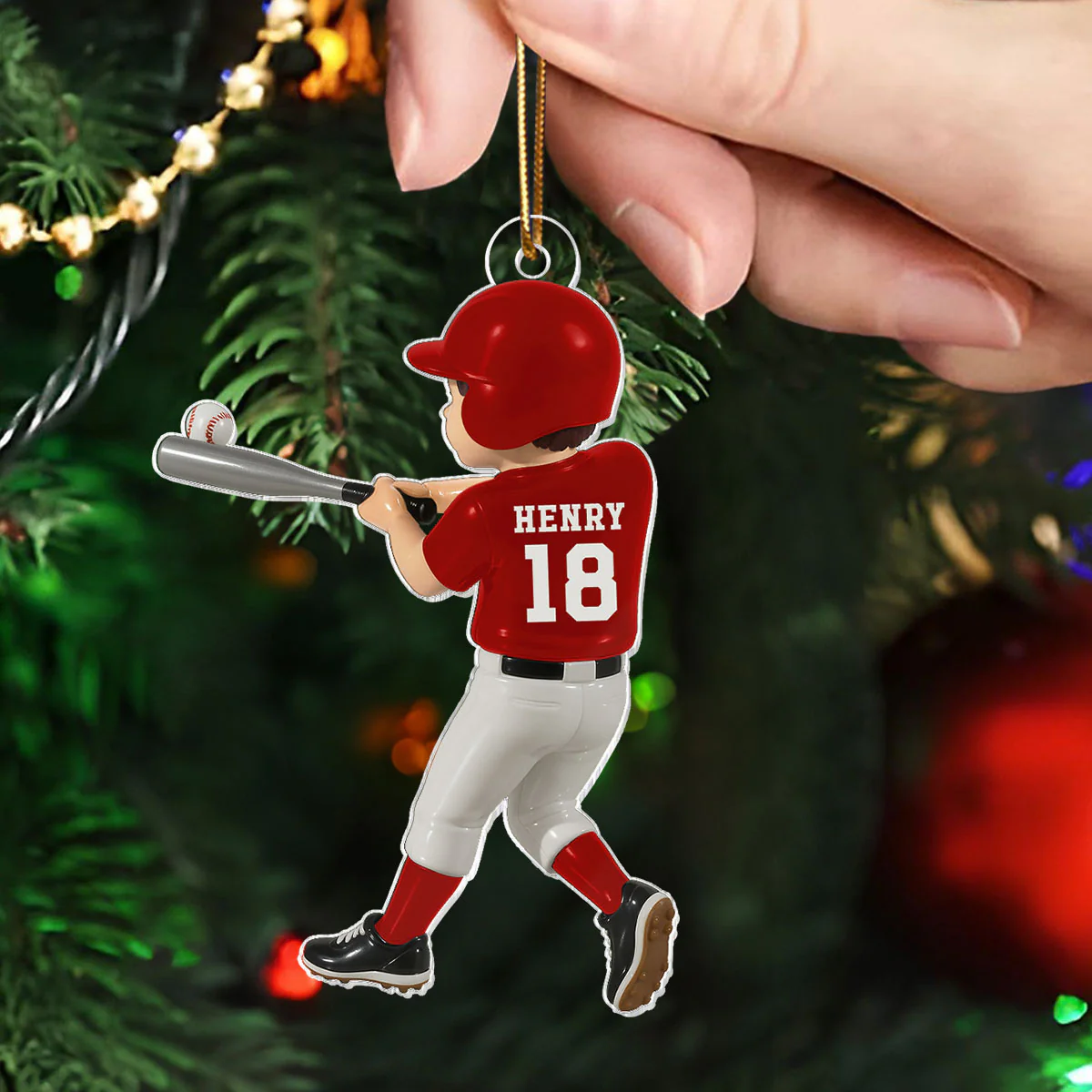 Personalized Baseball Player Ornament – Kid Hitting Ball, 3D Effect Acrylic Flat Ornament - Image 6