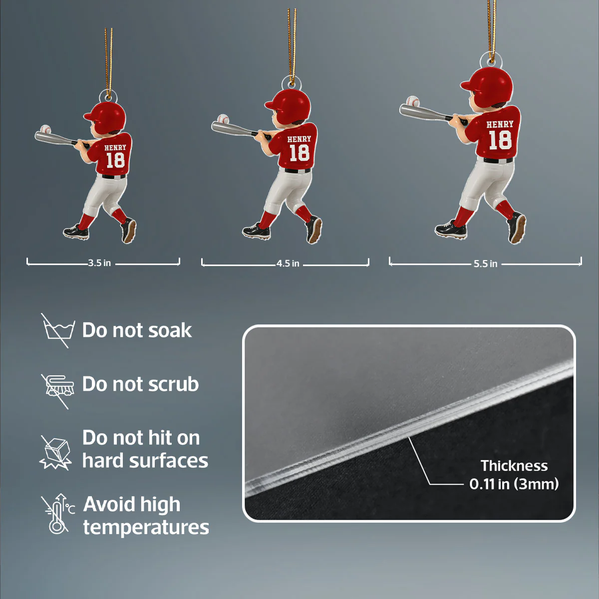 Personalized Baseball Player Ornament – Kid Hitting Ball, 3D Effect Acrylic Flat Ornament - Image 7