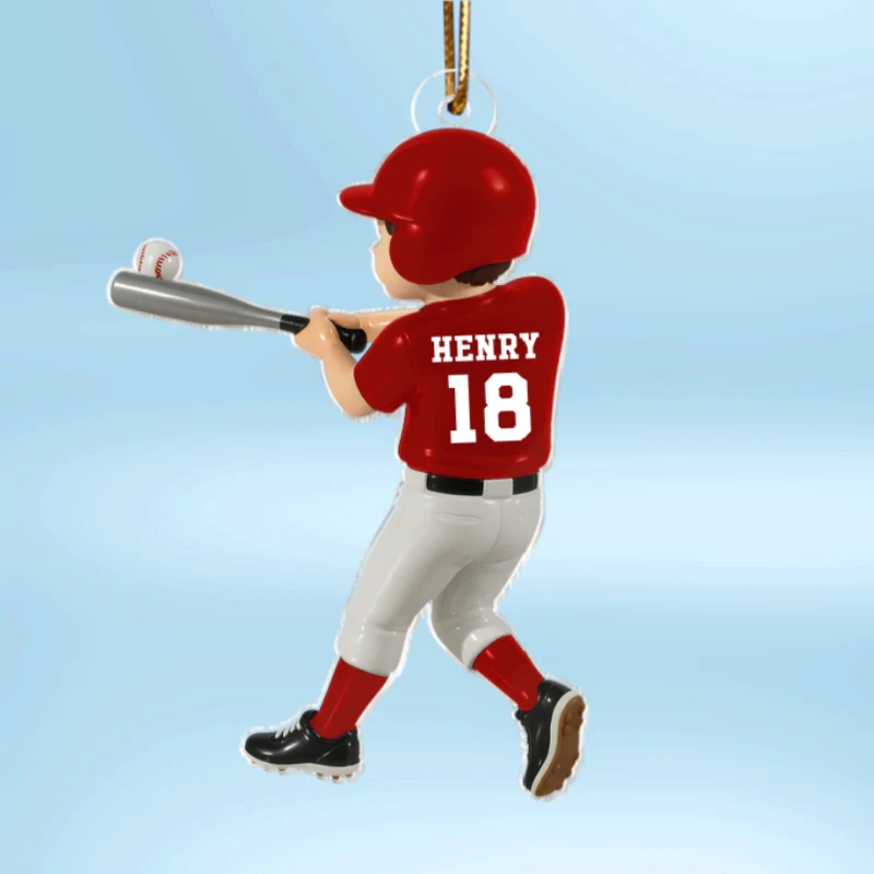 Personalized Baseball Player Ornament – Kid Hitting Ball, 3D Effect Acrylic Flat Ornament - Image 8