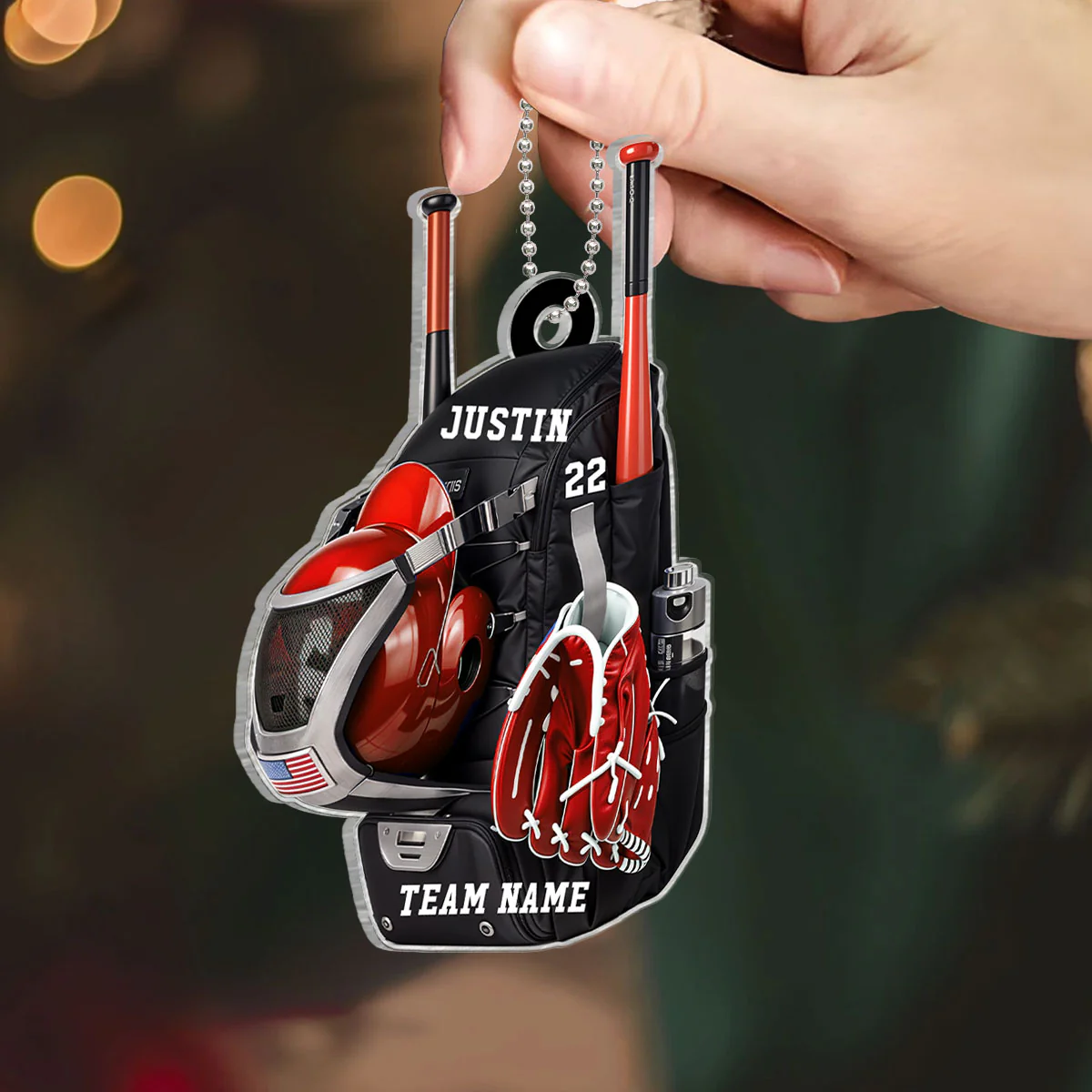 Personalized Baseball Softball Bag Personalized Acrylic Christmas Ornament, Baseball Player Name and Number, Custom Baseball Team Gifts - Image 3