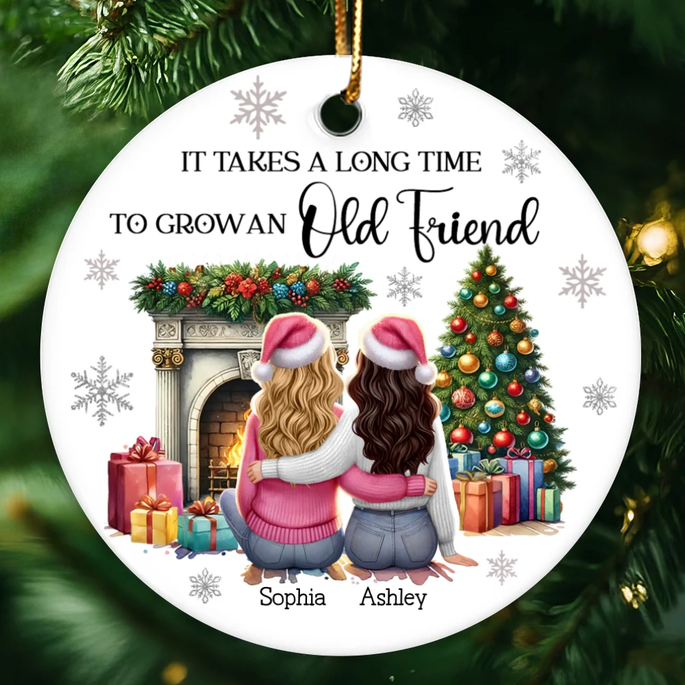 Personalized Best Friends Christmas Ornament – Cozy Holiday Scene by the Fireplace - Image 11