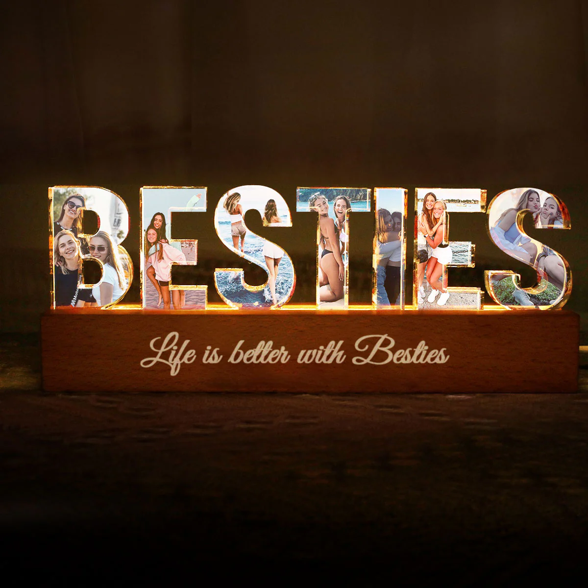 Personalized Bestie Photo Collage LED Night Light, Galentine's Day Gift