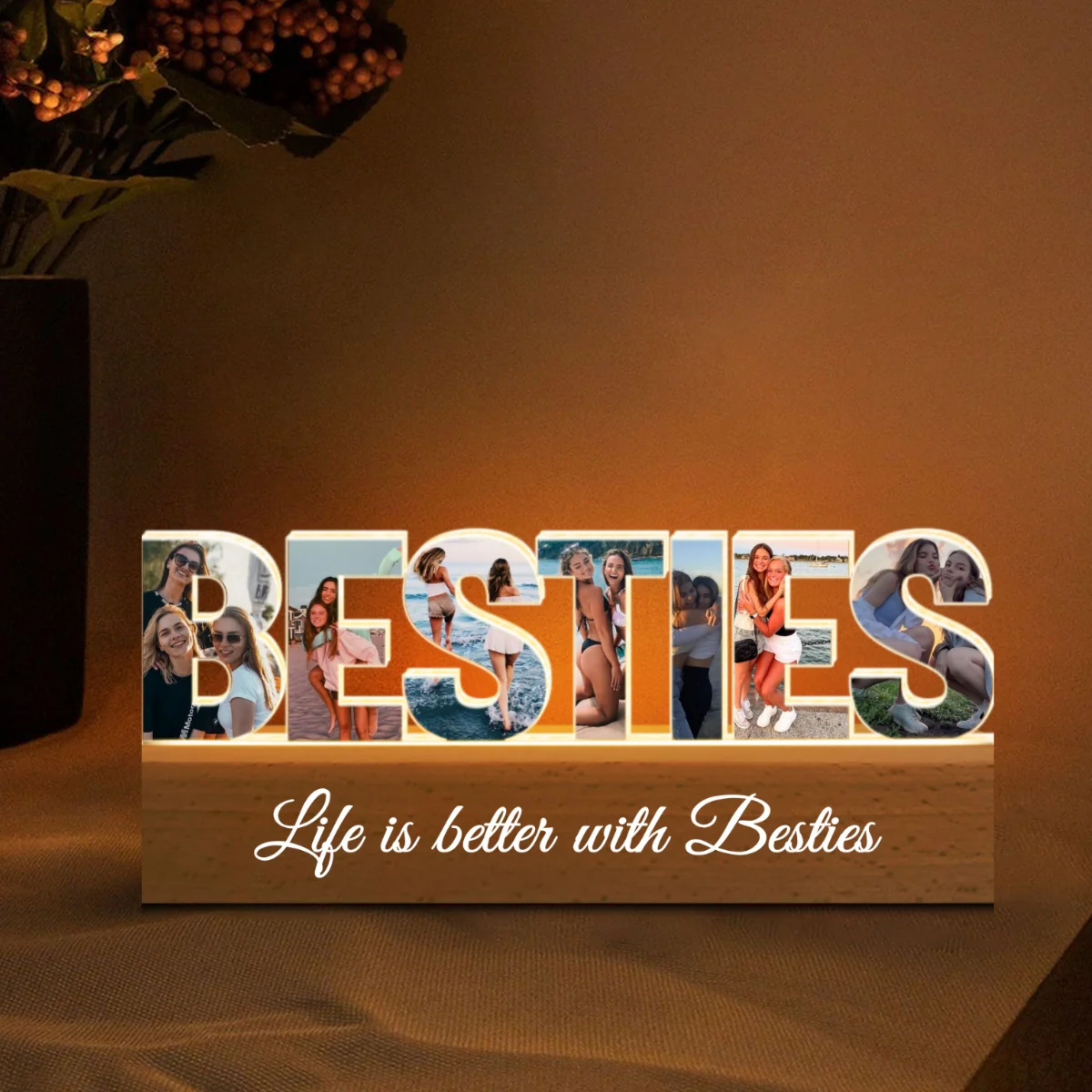 Personalized Bestie Photo Collage LED Night Light, Galentine's Day Gift - Image 6