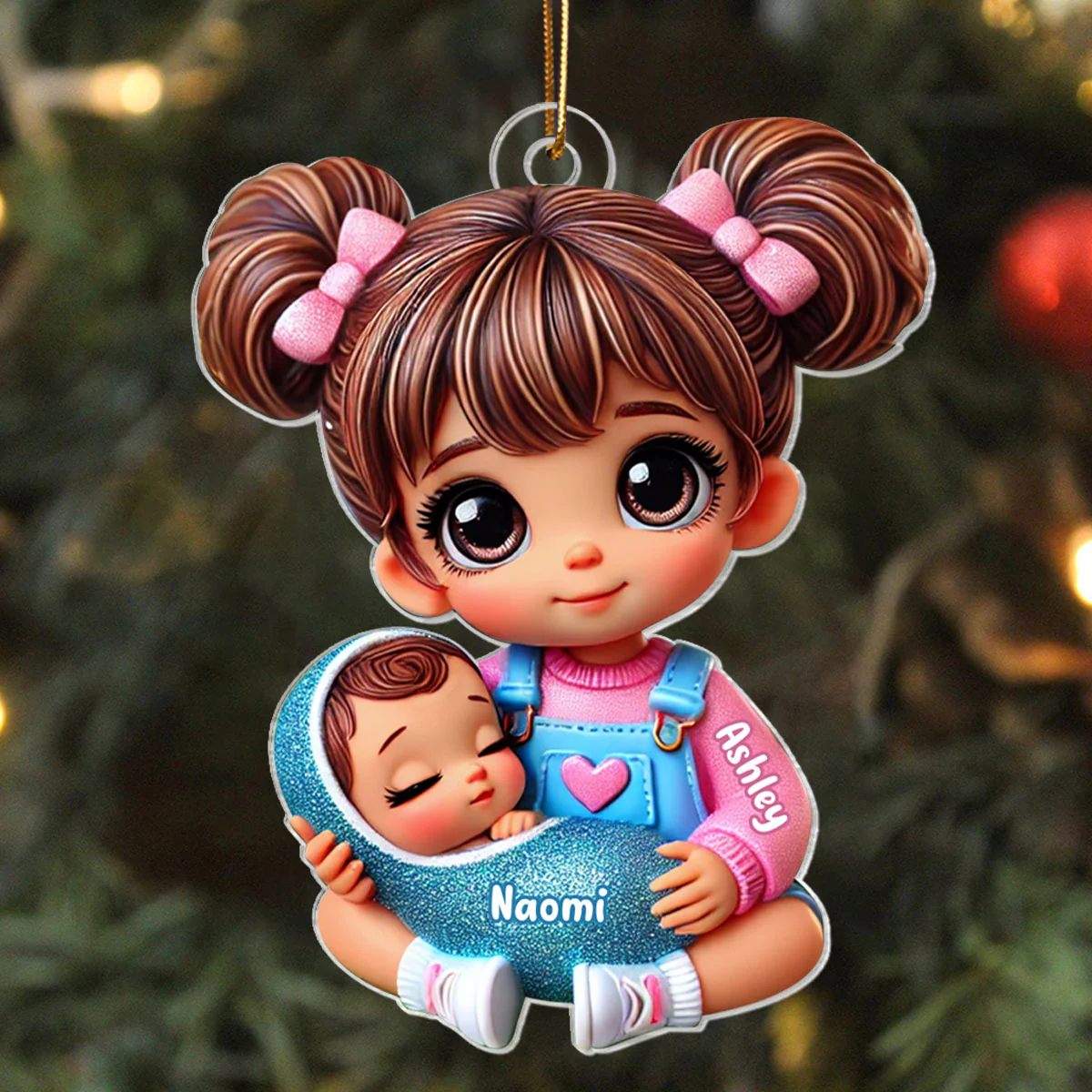 Personalized Big Sister Holding Baby Personalized 2D Flat Acrylic Christmas Ornament, Christmas Gift For Daughter Granddaughter - Image 2
