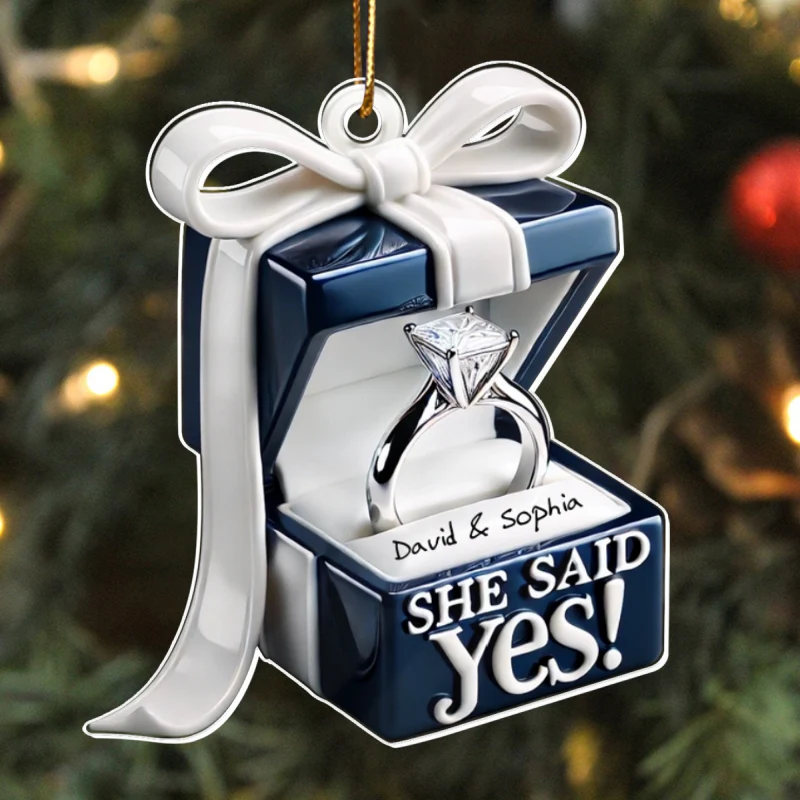 Personalized Blue Engagement Ring Box Personalized 2D Flat Acrylic Ornament, Anniversary Gift for Couple - Image 11
