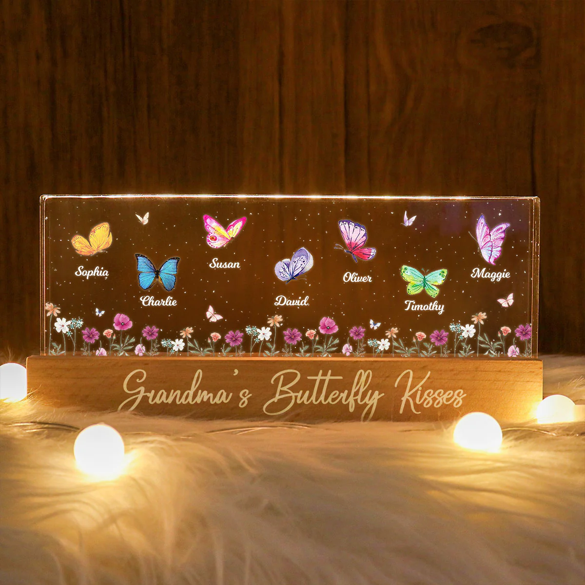 Personalized Butterfly Grandma's Bunch Acrylic Block LED Night Light, Grandma Butterfly Kisses, Butterflies Mom, Gift, Nana Grandma Grandmy - Image 3