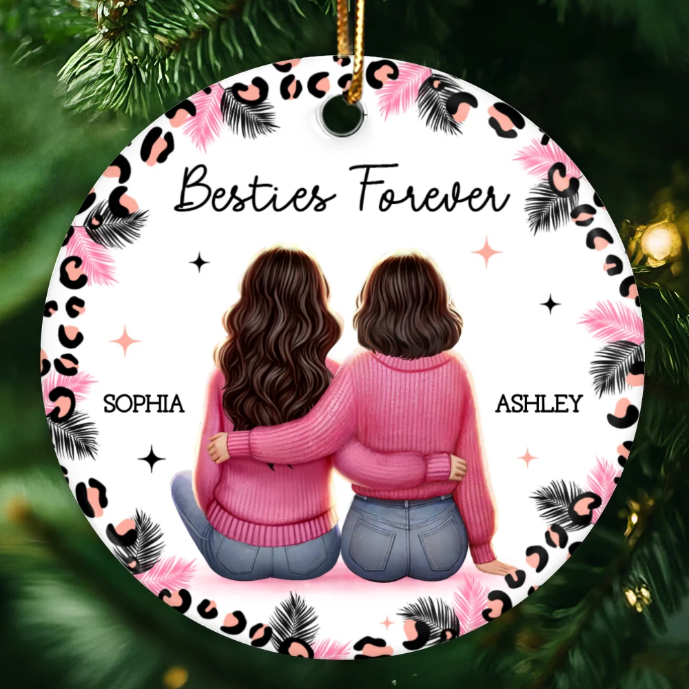 Personalized Christmas Bestie Pink Leopard, Best Friend Ornament, Friendship Ornament - Image 9