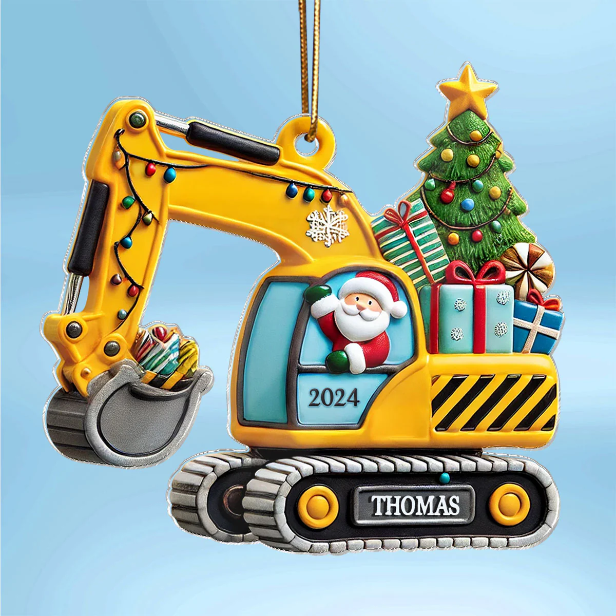 Personalized Christmas Excavator Construction Ornament | Gift For Boy, Son, Grandson - Image 2