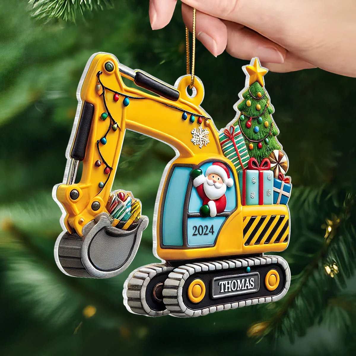 Personalized Christmas Excavator Construction Ornament | Gift For Boy, Son, Grandson - Image 3