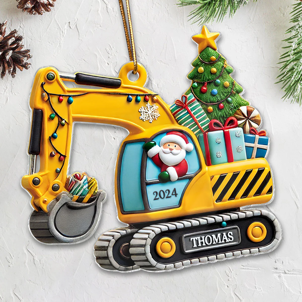 Personalized Christmas Excavator Construction Ornament | Gift For Boy, Son, Grandson - Image 5