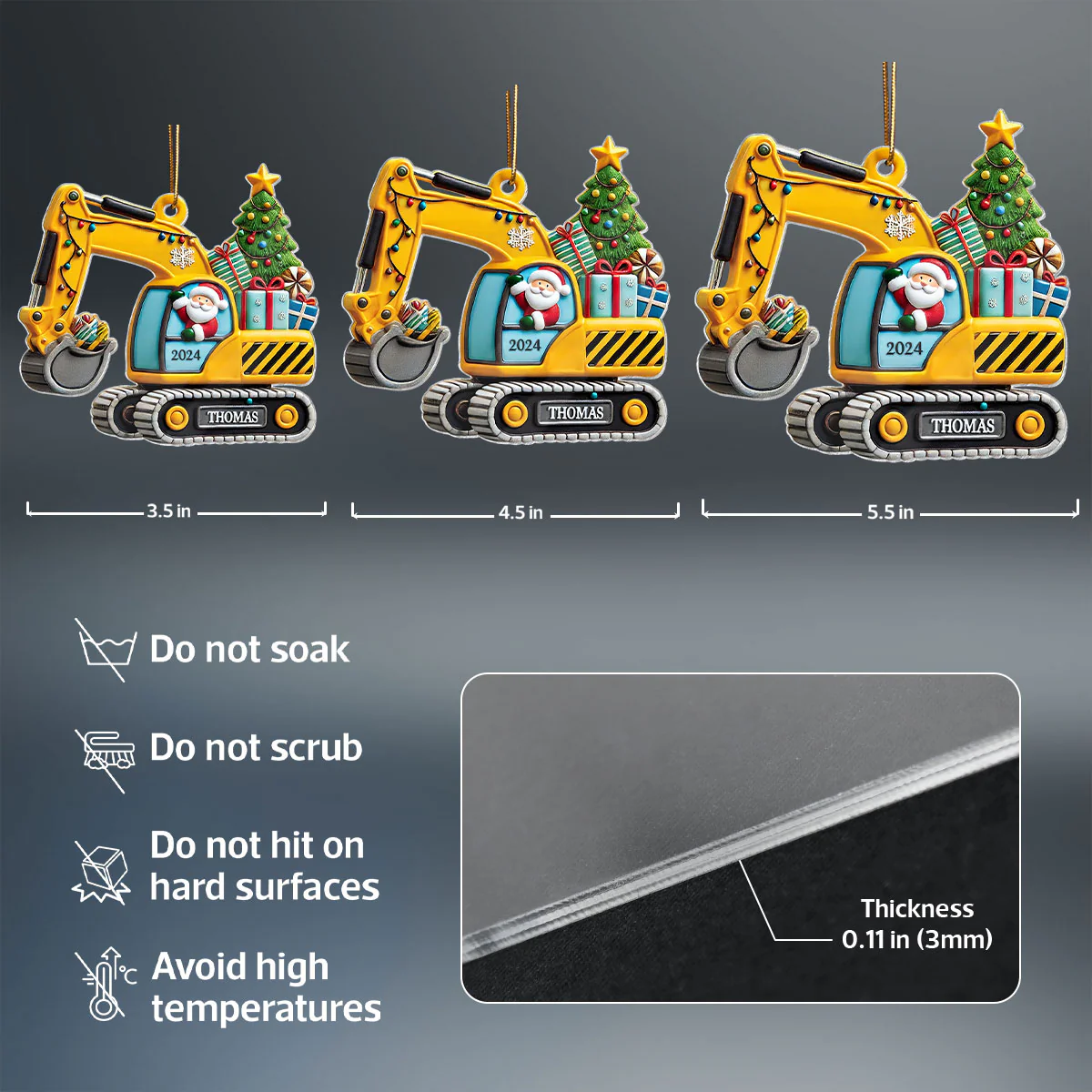 Personalized Christmas Excavator Construction Ornament | Gift For Boy, Son, Grandson - Image 7