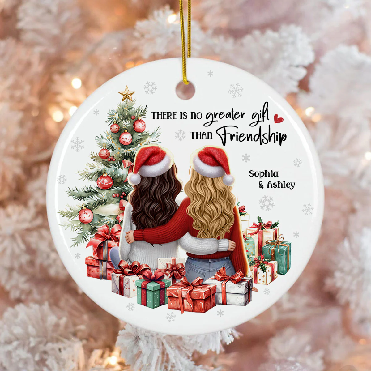 Personalized Christmas Ornament – Besties Sisters by the Tree with Festive Gifts and Holiday Cheer - Image 7