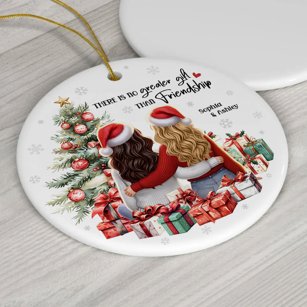 Personalized Christmas Ornament – Besties Sisters by the Tree with Festive Gifts and Holiday Cheer - Image 9