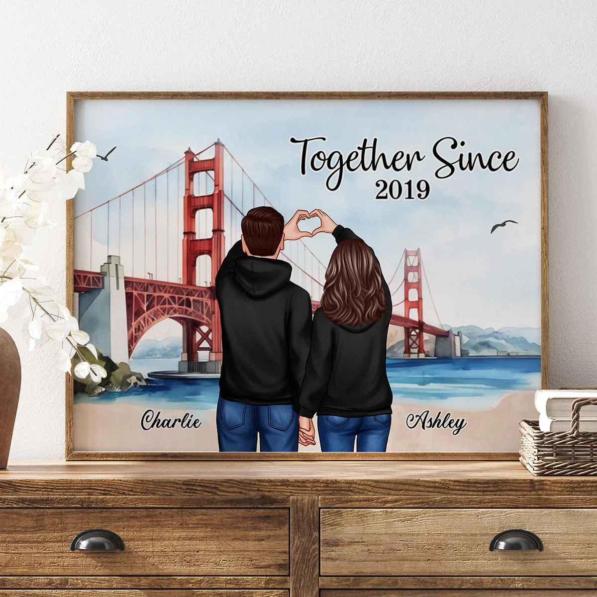 Personalized Couple Bridge Landscape Poster,  Gift, Anniversary Gift for Couples - Image 2