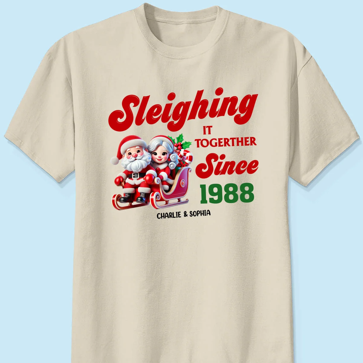 Personalized Couples Christmas T-shirt, Custom Holiday Tee, Couple Matching, His and Hers Couple Shirts, Santa and Mrs. Claus Together Since - Image 10