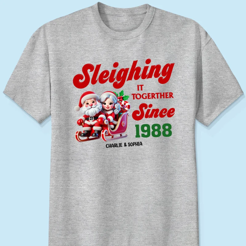 Personalized Couples Christmas T-shirt, Custom Holiday Tee, Couple Matching, His and Hers Couple Shirts, Santa and Mrs. Claus Together Since - Image 11