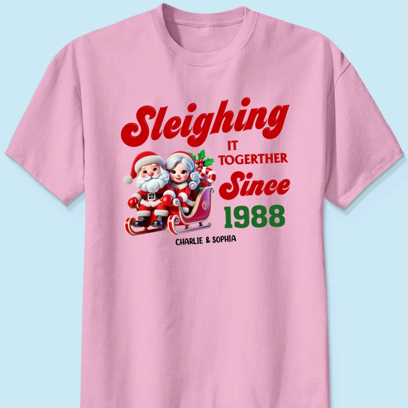 Personalized Couples Christmas T-shirt, Custom Holiday Tee, Couple Matching, His and Hers Couple Shirts, Santa and Mrs. Claus Together Since - Image 12