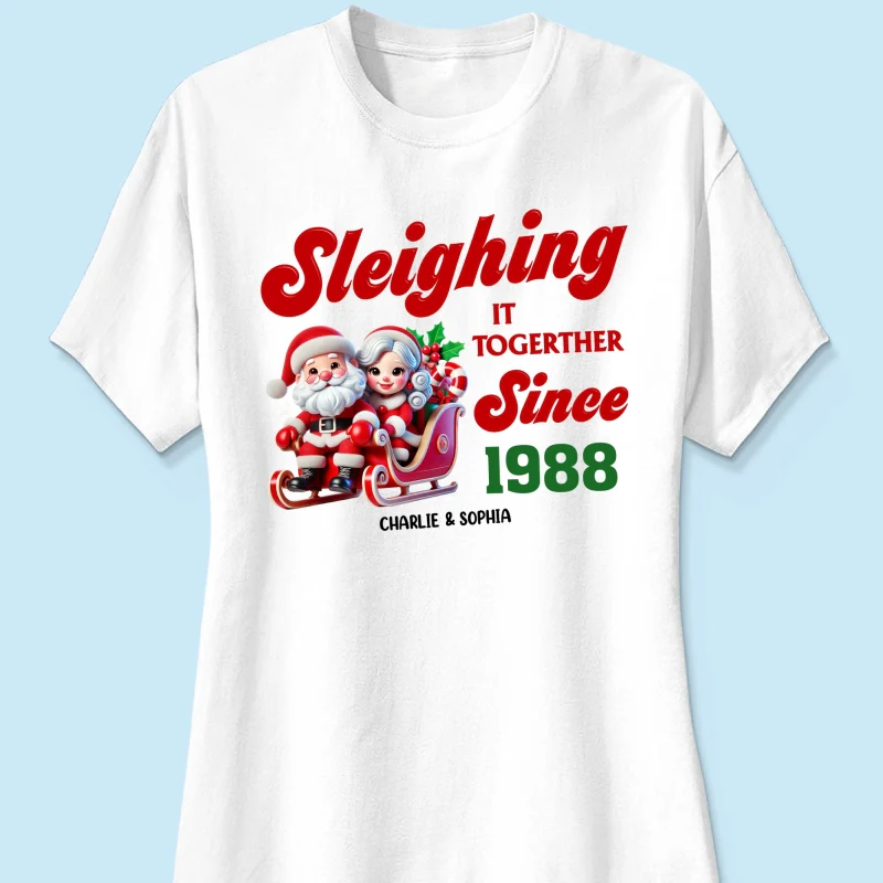 Personalized Couples Christmas T-shirt, Custom Holiday Tee, Couple Matching, His and Hers Couple Shirts, Santa and Mrs. Claus Together Since - Image 14