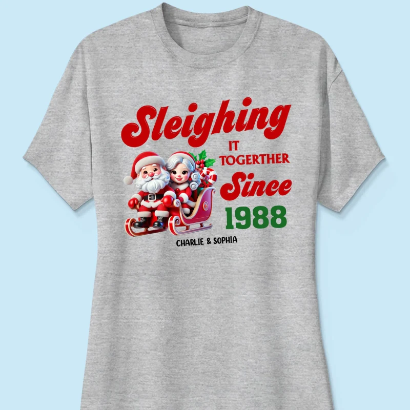 Personalized Couples Christmas T-shirt, Custom Holiday Tee, Couple Matching, His and Hers Couple Shirts, Santa and Mrs. Claus Together Since - Image 15