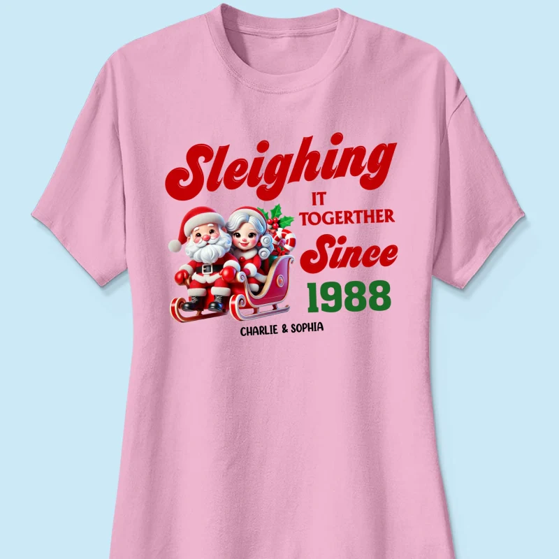 Personalized Couples Christmas T-shirt, Custom Holiday Tee, Couple Matching, His and Hers Couple Shirts, Santa and Mrs. Claus Together Since - Image 16