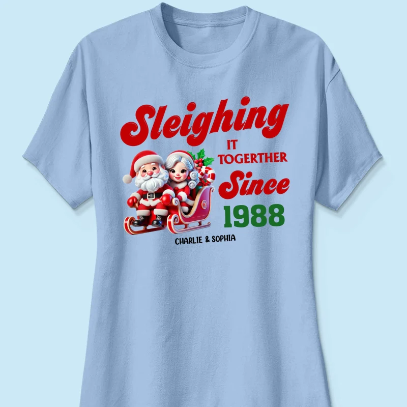 Personalized Couples Christmas T-shirt, Custom Holiday Tee, Couple Matching, His and Hers Couple Shirts, Santa and Mrs. Claus Together Since - Image 17