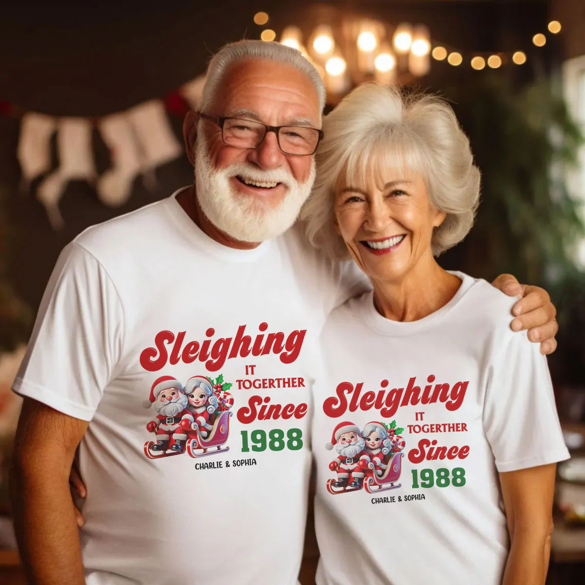 Personalized Couples Christmas T-shirt, Custom Holiday Tee, Couple Matching, His and Hers Couple Shirts, Santa and Mrs. Claus Together Since - Image 2