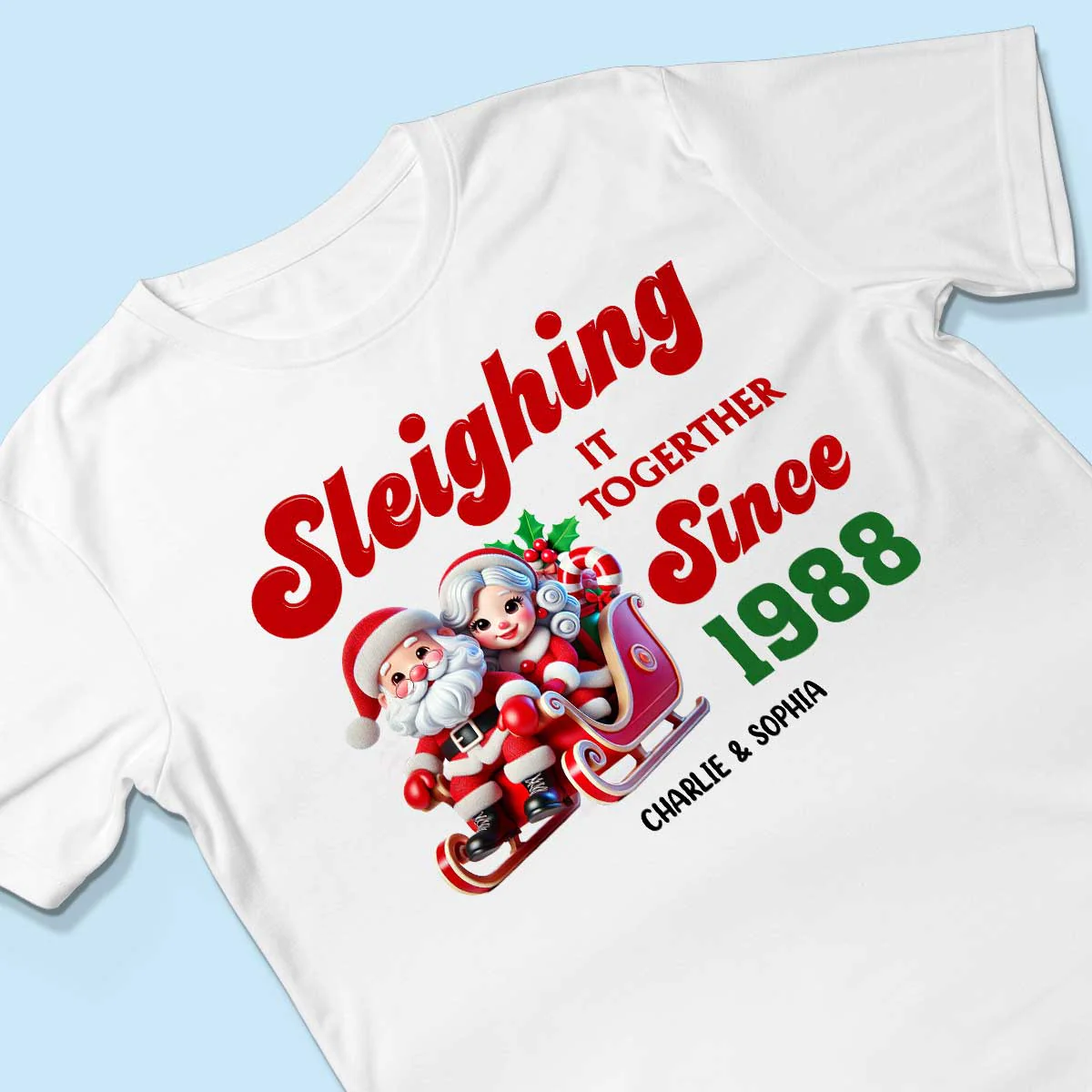 Personalized Couples Christmas T-shirt, Custom Holiday Tee, Couple Matching, His and Hers Couple Shirts, Santa and Mrs. Claus Together Since - Image 3