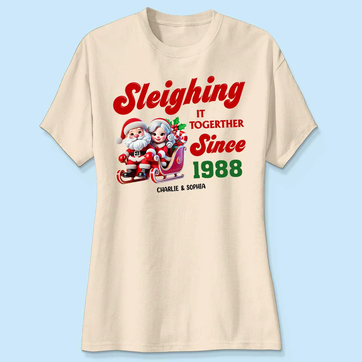 Personalized Couples Christmas T-shirt, Custom Holiday Tee, Couple Matching, His and Hers Couple Shirts, Santa and Mrs. Claus Together Since - Image 4